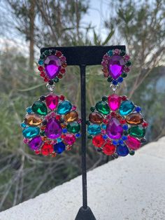 Multi color rhinestone clip on earrings Luxury Multicolor Clip-on Earrings For Formal Occasions, Luxury Multicolor Clip-on Earrings For Party, Luxury Multicolor Formal Clip-on Earrings, Luxury Multicolor Clip-on Earrings As Gift, Luxury Multicolor Clip-on Earrings, Pageant Earrings, Fun Ornaments, Pretty Bracelets, Oct 11