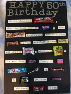 a birthday card with candy bars on it