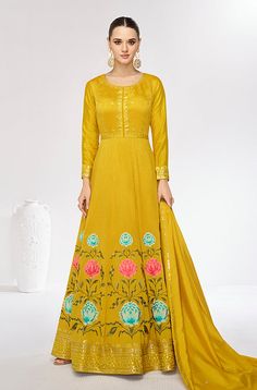 Mehendi Party, Resham Embroidery, Designer Anarkali Suits, Gold Gown, Embroidery Hand, Anarkali Suits