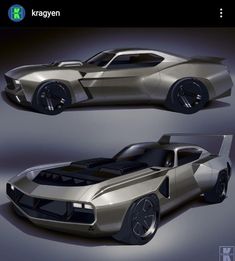 the concept car is shown in three different views