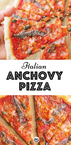 the italian anchovy pizza is cut into slices