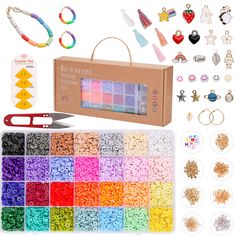 an assortment of beads and accessories in a box