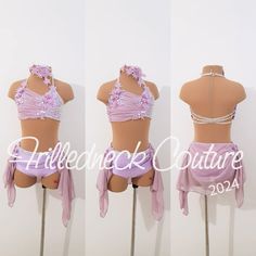 three different views of a mannequin's torso and bra with beads on it