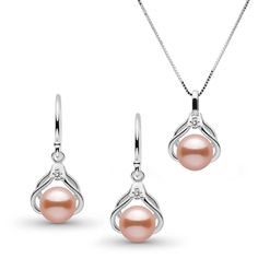 Our tiara collection pendant, set with a single 0.03 cttw VS1-G diamond, is paired with the matching earrings featuring sparkling 0.06 cttw VS1-G rated diamonds, a grade typically reserved for diamond solitaire jewelry. Both pieces are set with lustrous 6.5-7.0 mm Freshadama freshwater pearls. Freshadama pearls are sorted highest .01% of the freshwater pearl harvest each year. These pearls are exceptionally difficult to collect, and we've been proudly offering them for decades through our exclus Diamond Pendant And Earrings, Tiara Collection, Vs1 Diamond, Saltwater Pearls, Gold Rope Chains, Pearl And Diamond Earrings, Pearl Types, Akoya Pearls, Gold Shimmer