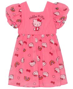 in stock Pink Chiffon Dress, Hello Kitty Dress, Hello Kitty Aesthetic, Girl Rainbow, Graphic Design Print, Rainbow Print, Printed Dress, Toddler Outfits, Chiffon Dress