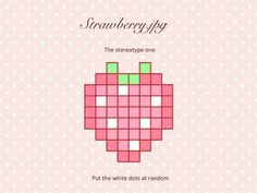 a pink heart with white dots on it and the words strawberrypig written in green