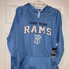 University Of Rhode Island Marquee Hoodie Smoke Free Closet Size: Large. Color: Light Blue. 100% Polyester. Approximate Measurements While Laying Flat. Armpit To Armpit: 23” Shoulder To Bottom Hem(Length): 25” Sleeves: 23” Rams And The Rhode Island Ri Logo Is Raised And Patch Stitched On The Front. Rhode Island Is Stitched Above. Hoodie Is Still In Original Packaging Plastic. If You “Like” The Item, Try Making An Offer. Please Let Me Know If You Have Any Questions. Thanks For Checking Out My Clo Moisture-wicking Hooded Sweatshirt Fan Apparel, Blue Moisture-wicking Hoodie For Streetwear, Blue Moisture-wicking Hooded Hoodie, Moisture-wicking Hooded Sweatshirt For Fans, Moisture-wicking Hoodie For Fan Gear, Blue Moisture-wicking Hoodie, Blue Long Sleeve Hoodie With Team Name, Collegiate Moisture-wicking Hooded Hoodie, Blue Hooded Sweatshirt With Moisture-wicking