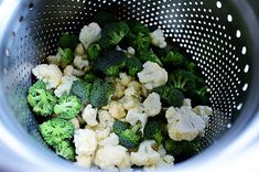 broccoli and cauliflower in a strainer