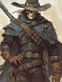 ArtStation - Undead in the wild west, Dante D. Corvino Skeleton Gunslinger Art, Undead Cowboy Character Design, Evil Cowboy Character Design, Western Doctor Character Art, Magic Cowboy Art, Steampunk Western Wild West, Skeleton Cowboy Drawing, Weird West Aesthetic, Wasteland Cowboy