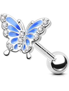 PRICES MAY VARY. 【Helix Piercing Jewelry】1PC 16G 925 Sterling Silver Helix Earrings, Blue Butterfly Elements Paved Shiny Clear CZ, Make the Helix Piercing Jewelry More Fashionable and Beautiful 【Gauge of Tragus Piercing Jewelry】 Bar Thickness of this Tragus Earring is 16G/1.2mm and the Bar Length is 6mm, the Ball Size is 4mm. 【Material of Cartilage Jewelry】The Cartilage Earring is made of 925 Sterling Silver, Nickle and Lead-free, Harmless to your Body Piercing, High Polished Surface, Convenient Cute Cartilage Earrings, Jewelry Bar, Conch Piercing Jewelry, Tragus Piercing Jewelry, Helix Piercing Jewelry, Tragus Earring, Cartilage Jewelry, Cartilage Earrings Stud, Tragus Piercing