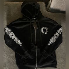 Still Has Tag But Kinda Worn, Wore A Couple Times So Not New Still Really Good Condition Horse Heart, Heart Sweater, Horse Shoe, Chrome Hearts, Couple Time, A Couple, Zip Ups, Men Sweater, Floral