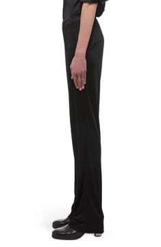 Liquid jersey lends a graceful drape to these wear-everywhere pants. 32" inseam; 19" leg opening; 10" front rise; 15" back rise (size Medium) Front slant pockets 100% viscose Dry clean Imported Elegant Wide-leg Pants With 4-way Stretch, Elegant Stretch Dress Pants For Evening, Elegant Evening Dress Pants With Stretch, Formal Straight Leg Bottoms With Minimal Stretch, Formal Bottoms With Straight Leg And Minimal Stretch, Evening Wide Leg Elastane Pants, Elegant Stretch Wide Leg Pants For Evening, Elegant Full-length Elastane Bottoms, Elegant Stretch Wide Leg Full-length Pants