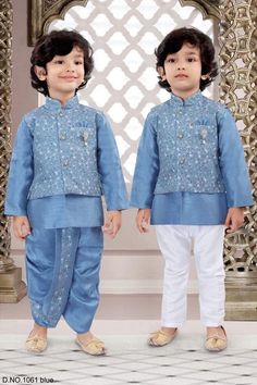 **Visit our store for full collection: https://www.etsy.com/shop/DesiGiftsUSA ** Experience the artistry of our luxurious 4 piece set, crafted with intricate precision and designed for both style and comfort. Made from premium cotton linen, this outfit exudes a sense of exclusivity and sophistication. Ready to wear & comfortable fit Kurta color: Sapphire Blue shade with stylish Light Sequins work jacket Sapphire blue shade Kurta, Jacket Dhoti and White Pajama Fabric : Quality silk fabric  Actual color of the dress may slightly vary due to the screen resolution.  Care: Hand & cold wash/dry-cleaning Size may slightly vary depending on the style of the dress. Refer the size chart for measurements. Design- B-1433 Disclaimer: -Actual color of the dress may slightly vary due to the screen resolu Elegant Luxury Light Blue Dress Shirt, Luxury Light Blue Elegant Dress Shirt, Indian Family Dress Set, Baby Boy Party Dress, Silk Indian Dress, Kids Indian Wear, Mens Indian Wear, Kids Dress Boys, White Pant