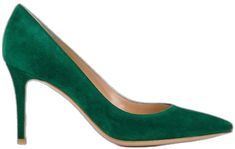 Green Almond Toe Heels For Office, Green Heels With Branded Heel Counter For Office, Green Office Heels With Branded Heel Counter, Green Almond Toe Heels For Formal Occasions, Green Almond Toe Court Shoes For Evening, Green Almond Toe Heels For Work, Green Pointed Toe Court Shoes For Formal Occasions, Green Almond Toe Heels, Chic Green Heels With Contrasting Heel Counter