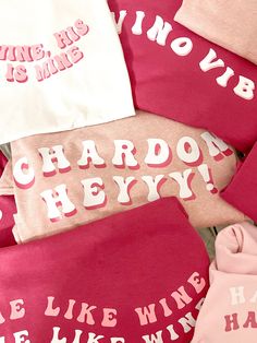 pink and white t - shirts with the words chardon henry on them are laying next to each other