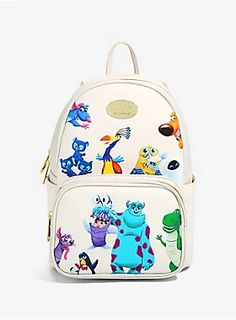 Carry around your daily essentials with the help of your favorite Disney•Pixar friends! With enough room for any of Gusteau's cooking books, toy accessories like a spare squeaker for Wheezy, and even a treat for Dug, this mini backpack has all the space you need for a day of fun with Sully, Rex, WALL-E and EVE, and the rest of the Pixar crew. Also features an enamel brand badge, adjustable shoulder straps, and an interior lining featuring logos from Toy Story, Up, and more. A BoxLunch Wall E And Eve, Harry Potter Backpack, Disney Bags Backpacks, Cooking Books, Disney Pixar Characters, Pixar Characters, Our Universe, Loungefly Bag, Her Universe