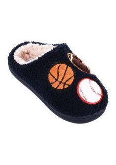 Keep your little athlete's feet toasty warm and comfy after practice with these cozy slippers from Capelli New York, featuring a basketball, baseball and football. | Capelli New York Youth Boys Multi Sports Slippers, Navy Blue, Medium Girls Clogs, Sport Slippers, Novelty Sunglasses, Cozy Slippers, Sport Icon, Aqua Shoes, Baby Hair Accessories, A Basketball, Sneaker Slippers