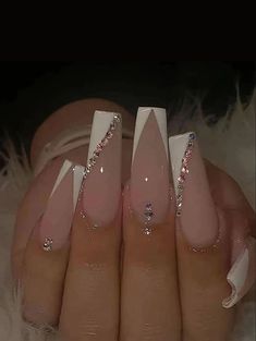 Manicure Tips, French Tip Acrylic Nails, Coffin Press On Nails, Her Nails, Girls Nails, Acrylic Nails Coffin, Square Acrylic Nails, Luxury Nails