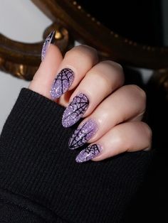 15 Elegant Mauve Nails With a Touch of Korean Flair | The KA Edit Purple Nails Spiderweb, Spring Halloween Nails, Goth Nails Gel, Witch Design Nails, Purple Mummy Nails, Purple Spider Nails, Purple Glitter Halloween Nails, Sparkly Spooky Nails, Spider And Web Nails