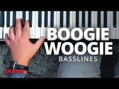 someone is playing the piano with their hand on it's keyboard and text reading boogie woogie basslines