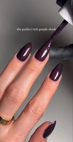 Solid Dark Nail Colors, Nails Light Purple, Dark Color Nails, Purple Chrome Nails, Trendy Almond Nails, New Years Nail, Dark Purple Nails, Plum Nails, New Years Nail Designs