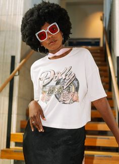 Bring a touch of Dolly to your wardrobe ✨ dollyparton #dolly #country #nashville #tennessee Cropped White Tee, Oversized Sleeves, Oversize Sleeves, Linen Romper, White Floral Dress, Strapless Tops, Loungewear Sets, Top Graphic Tees, Cropped Tee