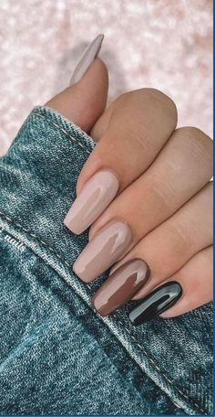 Earth Tone Fall Nails, Fall Nail Inspiration, September Nails, Fall Gel Nails, Black Nail, Fall Nail Colors, Neutral Nails, Brown Nails, Minimalist Nails