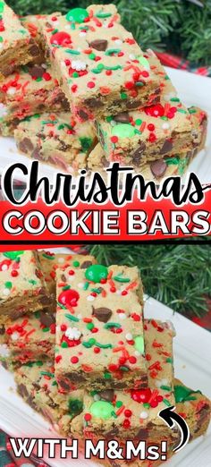 christmas cookie bars with m & m's on top and the title above it