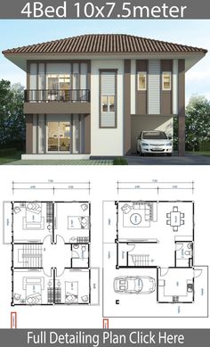 three story house plan with 4 beds and 2 bathrooms