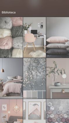 a collage of photos with different colors and patterns on them, including greys, pinks, browns and whites