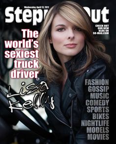 the cover of step out magazine featuring a woman in black leather jacket and motorcycle helmet