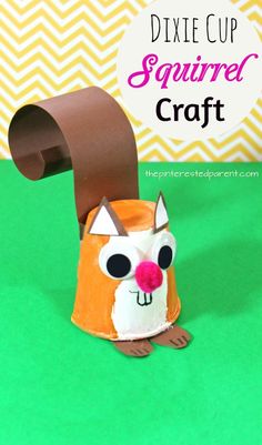 a paper plate that has a squirrel on it and the words diy cup squirrel craft