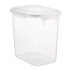 plastic storage container with lid for food and beverage, clear color on white background photo