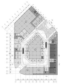 an architectural drawing shows the floor plan for a building with multiple floors and several rooms