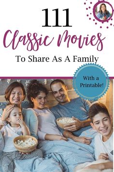 the cover of 11 classic movies to share as a family with a printable book