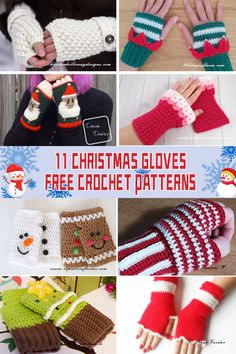 crocheted christmas gloves and mittens are featured in this collage