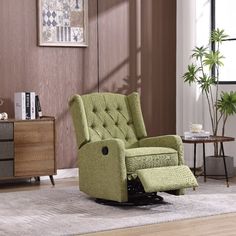 a green recliner chair sitting in a living room