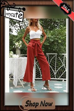 Orange High Waist Cropped Pants with Tie Cropped Pants, Bottoms Pants, High Waist, Shop Now, High Waisted, Orange, Pants, Trousers