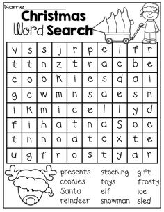 christmas word search worksheet for kids to practice their handwriting and writing skills with