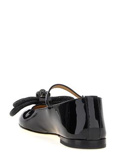 'Double Bow' patent leather ballet flats with front jewel bow application, adjustable strap, leather sole. Composition: Patent Leather Ballet Flats, Double Bow, Loafer Sneakers, Black Ballet Flats, Leather Ballet Flats, Sneaker Wedge, Lace Boots, Manolo Blahnik, Luxury Shoes