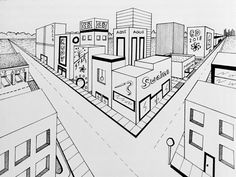 a black and white drawing of a city