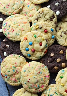 cookies with sprinkles and chocolate chips on a cooling rack, ready to be eaten