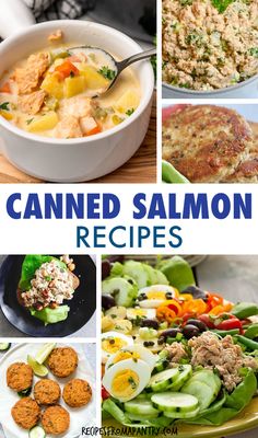 this is a collage of canned salmon recipes