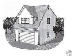 a drawing of a house with two garages