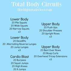 the total body circuit is shown in blue and white with instructions for how to use it