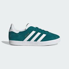 adidas Shop the Gazelle Shoes - Turquoise at adidas.com/us! See all the styles and colors of Gazelle Shoes - Turquoise at the official adidas online shop. Green School Sneakers With Rubber Sole, Adidas Gazelle Shoes, Gazelle Shoes, Adidas Shop, Adidas Gazelle, Adidas Online, Training Shoes, Vintage Colors, Leather Upper