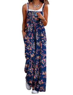 PRICES MAY VARY. Indulge in the comfort and softness of our long bib pants jumpsuit. These summer jumpsuits for women are made of 100% cotton. Soft, comfortable and airy for hot summer and humid days.As a bohemian overalls for women, it comes with a vibrant floral print, that can be eye-catching in the crowd,these long bib pants will add a splash of color to your summer wardrobe. Adjustable Spaghetti Straps, Side Split Wide Leg, Loose Waist, Ankle-Length Cropped, Low Crotch, 2 Inserting Pockets Bohemian Overalls, Summer Jumpsuits For Women, Wide Leg Overalls, Summer Jumpsuits, Pants Jumpsuit, Trendy Jumpsuit, Womens Closet, Jumpsuit Summer, Summer Boho