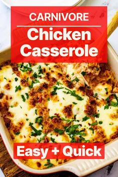 a casserole dish with chicken and cheese in it