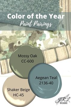 the color scheme for mossy oak and ocean teal is shown in three different shades