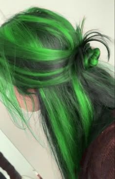 I Love Women Round Pfp, Green Under Black Hair, Electric Blue And Purple Hair, Crazy Colored Hair Ideas, Chunky Green Highlights In Black Hair, Black And Green Skunk Stripe Hair, Hair Inspo Color Green, Types Of Hair Dye Techniques, Cute Hairstyles Color